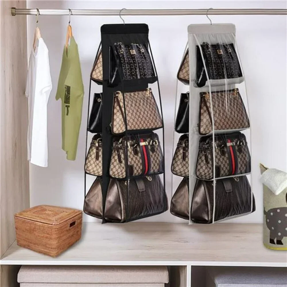Lirex Hanging Purse Organizer 8 Pocket Closet Handbag Storage Holder Black